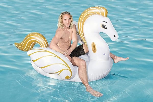 Pegaso Hinchable Luxury Bestway | Colchoneta Gigante Blanca y Dorada - Imagen 3