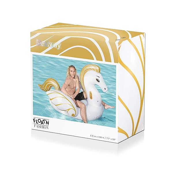 Pegaso Hinchable Luxury Bestway | Colchoneta Gigante Blanca y Dorada - Imagen 4