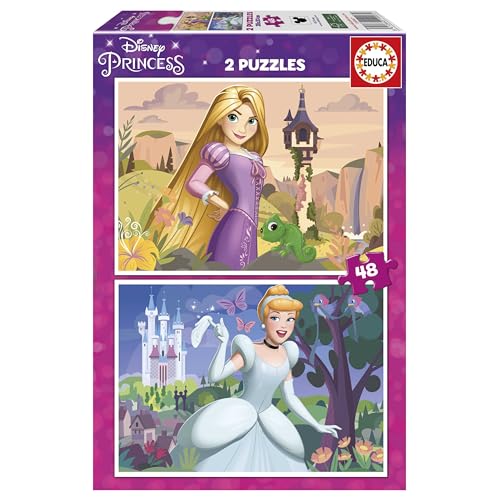 Educa Disney Princess set de 2 puzzles infantiles de 48 piezas cada uno, recomendado a partir de 4 años.