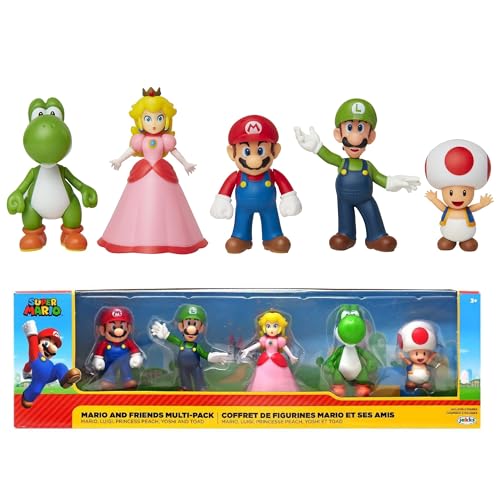 Super Mario Pack de 5 Figuras Jakks Pacific con Mario, Luigi, Peach, Toad y Yoshi