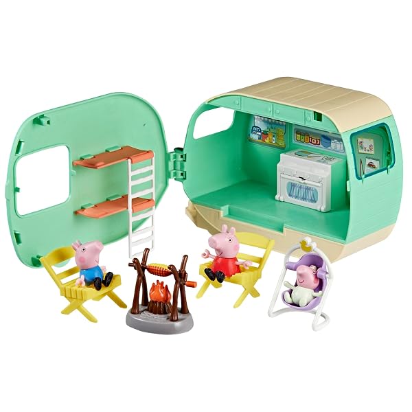 Peppa Pig Caravana de los Tres Cerditos Hasbro con figuras de Peppa George y bebé Evie
