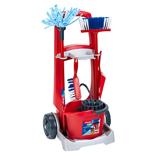 Carrito de limpieza Vileda Theo Klein de juguete con escoba, fregona, cubo y accesorios