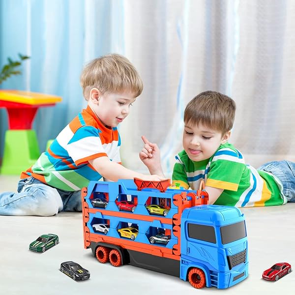 VATOS Camión Transportador con Pista de Carreras y 6 Coches - Imagen 2
