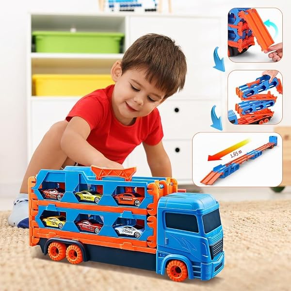 VATOS Camión Transportador con Pista de Carreras y 6 Coches - Imagen 4